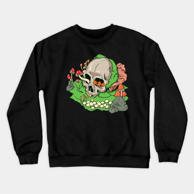 Skull mushrooms and moss - Aestethic Goblincore Crewneck Sweatshirt by Modern Medieval Design